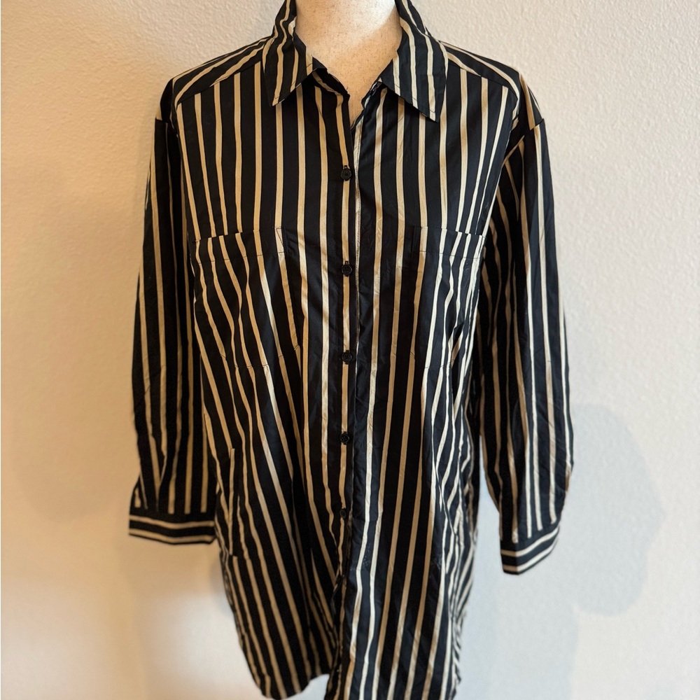 Black and White Striped Button-Up Shirt